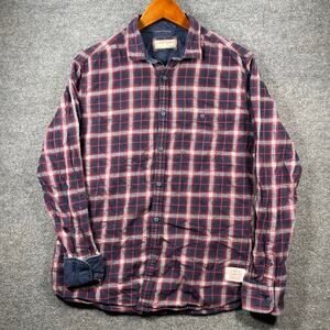 Ed Hardy Casual Button Up Shirt Men's Large Blue/Red Plaid Flip Cuff Outdoors